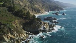 5K aerial stock footage of flying over rock formations and coastal cliffs, Big Sur, California Aerial Stock Footage | DFKSF16_120