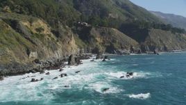 5K aerial stock footage of flying by rock formations atop steep coastal cliffs, Big Sur, California Aerial Stock Footage | DFKSF16_126