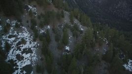 5K aerial stock footage flyby patches of snow in the mountains, Los Padres National Forest, California, twilight Aerial Stock Footage | DFKSF17_049