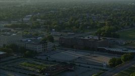 5.7K aerial stock footage orbiting a medical center and federal courthouse at sunrise, East St. Louis, Illinois Aerial Stock Footage | DX0001_000529