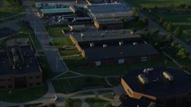 5.7K aerial stock footage approach and fly over a community college, sunrise, East St. Louis, Illinois Aerial Stock Footage | DX0001_000530
