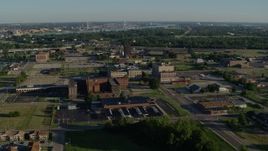 5.7K aerial stock footage of government buildings and hospital at sunrise, East St Louis, Illinois Aerial Stock Footage | DX0001_000556