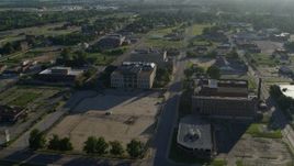 5.7K aerial stock footage of hospital and government buildings at sunrise, East St Louis, Illinois Aerial Stock Footage | DX0001_000558