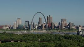5.7K aerial stock footage of Arch and museum among skyline, Downtown St. Louis, Missouri Aerial Stock Footage | DX0001_000573