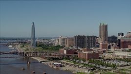 5.7K aerial stock footage of the Gateway Arch and skyscrapers in Downtown St. Louis, Missouri Aerial Stock Footage | DX0001_000593