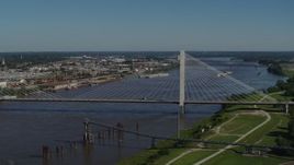 5.7K aerial stock footage of the Stan Musial Veterans Memorial Bridge in St. Louis, Missouri Aerial Stock Footage | DX0001_000603
