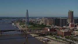 5.7K aerial stock footage of the Gateway Arch seen from Martin Luther King Bridge in Downtown St. Louis, Missouri Aerial Stock Footage | DX0001_000607