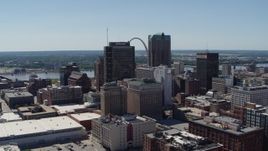 5.7K aerial stock footage of a reverse view of the Gateway Arch and high-rises in Downtown St. Louis, Missouri Aerial Stock Footage | DX0001_000622