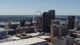 5.7K aerial stock footage Gateway Arch and office buildings seen from convention center, Downtown St. Louis, Missouri Aerial Stock Footage | DX0001_000633