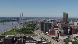 5.7K aerial stock footage I-44 between Gateway Arch and office buildings in Downtown St. Louis, Missouri Aerial Stock Footage | DX0001_000636