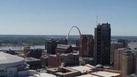 5.7K aerial stock footage of flyby skyscrapers to reveal the Gateway Arch in Downtown St. Louis, Missouri Aerial Stock Footage | DX0001_000640