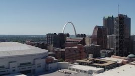 5.7K aerial stock footage of the Gateway Arch in Downtown St. Louis, Missouri seen while descending Aerial Stock Footage | DX0001_000642
