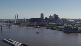 5.7K aerial stock footage flying away from the Arch, Downtown St. Louis, Missouri, and the Mississippi River Aerial Stock Footage | DX0001_000646
