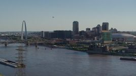 5.7K aerial stock footage of the Gateway Arch and Downtown St. Louis, Missouri skyline across the river Aerial Stock Footage | DX0001_000660