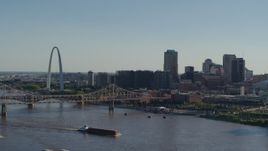 5.7K aerial stock footage Gateway Arch and Downtown St. Louis, Missouri seen from across the Mississippi River Aerial Stock Footage | DX0001_000666