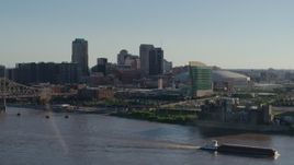 5.7K aerial stock footage of Downtown St. Louis, Missouri seen from across the river Aerial Stock Footage | DX0001_000668