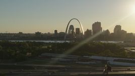 5.7K aerial stock footage of the Gateway Arch and skyline, Downtown St. Louis, Missouri Aerial Stock Footage | DX0001_000695