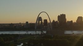 5.7K aerial stock footage the Gateway Arch and skyline of Downtown St. Louis, Missouri at sunset Aerial Stock Footage | DX0001_000700