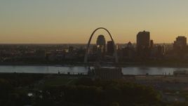 5.7K aerial stock footage of the famous Gateway Arch and Downtown St. Louis, Missouri skyline at sunset Aerial Stock Footage | DX0001_000706