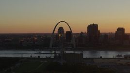 5.7K aerial stock footage a view across the river of the Gateway Arch and Downtown St. Louis, Missouri at sunset Aerial Stock Footage | DX0001_000714