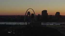 5.7K aerial stock footage of the Gateway Arch and Downtown St. Louis, Missouri across the river at sunset Aerial Stock Footage | DX0001_000722