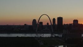 5.7K aerial stock footage of the Gateway Arch and city skyline of Downtown St. Louis, Missouri, sunset Aerial Stock Footage | DX0001_000732