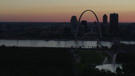 5.7K aerial stock footage of the city skyline in silhouette, Downtown St. Louis, Missouri, twilight Aerial Stock Footage | DX0001_000747