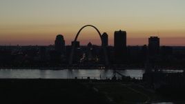5.7K aerial stock footage of the Downtown St. Louis, Missouri, skyline at twilight Aerial Stock Footage | DX0001_000764