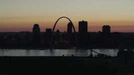 5.7K aerial stock footage of a view across the river at Downtown St. Louis, Missouri, twilight Aerial Stock Footage | DX0001_000765