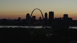 5.7K aerial stock footage of the Downtown St. Louis, Missouri skyline at twilight Aerial Stock Footage | DX0001_000766