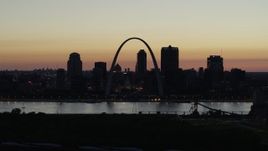 5.7K aerial stock footage slow pass of the Downtown St. Louis, Missouri skyline at twilight Aerial Stock Footage | DX0001_000769