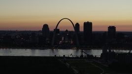 5.7K aerial stock footage of Downtown St. Louis, Missouri, at twilight seen while descending Aerial Stock Footage | DX0001_000770