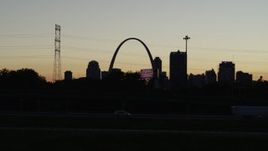 5.7K aerial stock footage of Downtown St. Louis, Missouri, at twilight, seen from East St. Louis Aerial Stock Footage | DX0001_000771