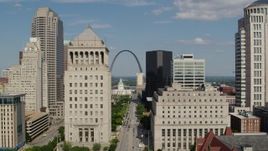 5.7K aerial stock footage of courthouses and the Gateway Arch in Downtown St. Louis, Missouri Aerial Stock Footage | DX0001_000772