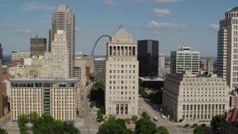5.7K aerial stock footage approach courthouse tower with view of Gateway Arch in Downtown St. Louis, Missouri Aerial Stock Footage | DX0001_000782