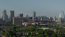 5.7K aerial stock footage a view of office building, stadium and Gateway Arch in Downtown St. Louis, Missouri Aerial Stock Footage | DX0001_000811
