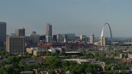5.7K aerial stock footage of an office building and stadium near the Gateway Arch in Downtown St. Louis, Missouri Aerial Stock Footage | DX0001_000815