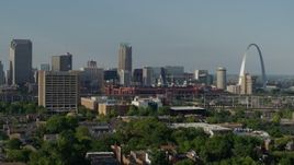5.7K aerial stock footage of the stadium and office building near the Gateway Arch in Downtown St. Louis, Missouri Aerial Stock Footage | DX0001_000816