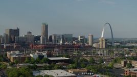5.7K aerial stock footage flyby the stadium near the Gateway Arch in Downtown St. Louis, Missouri Aerial Stock Footage | DX0001_000818
