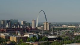5.7K aerial stock footage flyby office building with a view to the Gateway Arch in Downtown St. Louis, Missouri Aerial Stock Footage | DX0001_000819