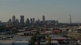 5.7K aerial stock footage of view across the city of skyline and Gateway Arch, Downtown St. Louis, Missouri Aerial Stock Footage | DX0001_000836