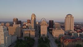 5.7K aerial stock footage of descending near the courthouses and downtown at sunset, Downtown St. Louis, Missouri Aerial Stock Footage | DX0001_000865