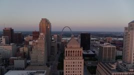 5.7K aerial stock footage fly away from the Arch and downtown at sunset, Downtown St. Louis, Missouri Aerial Stock Footage | DX0001_000874
