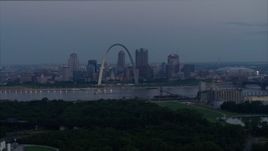 5.7K aerial stock footage of the Gateway Arch and Downtown St. Louis, Missouri, across the river at twilight Aerial Stock Footage | DX0001_000906