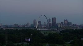 5.7K aerial stock footage of the famous Arch and Downtown St. Louis, Missouri, across the river at twilight Aerial Stock Footage | DX0001_000907