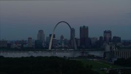5.7K aerial stock footage flyby Gateway Arch and the skyline of Downtown St. Louis, Missouri, at twilight Aerial Stock Footage | DX0001_000913