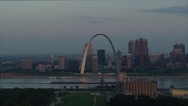 5.7K aerial stock footage the Gateway Arch at sunrise in Downtown St. Louis, Missouri Aerial Stock Footage | DX0001_000935