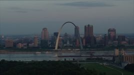 5.7K aerial stock footage of a view of the Gateway Arch at sunrise in Downtown St. Louis, Missouri Aerial Stock Footage | DX0001_000936