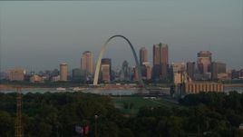 5.7K aerial stock footage of the Gateway Arch in the morning while ascending from I-55, Downtown St. Louis, Missouri Aerial Stock Footage | DX0001_000956