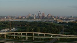 5.7K aerial stock footage of light traffic on I-55 and the Gateway Arch in the morning, Downtown St. Louis, Missouri Aerial Stock Footage | DX0001_000968